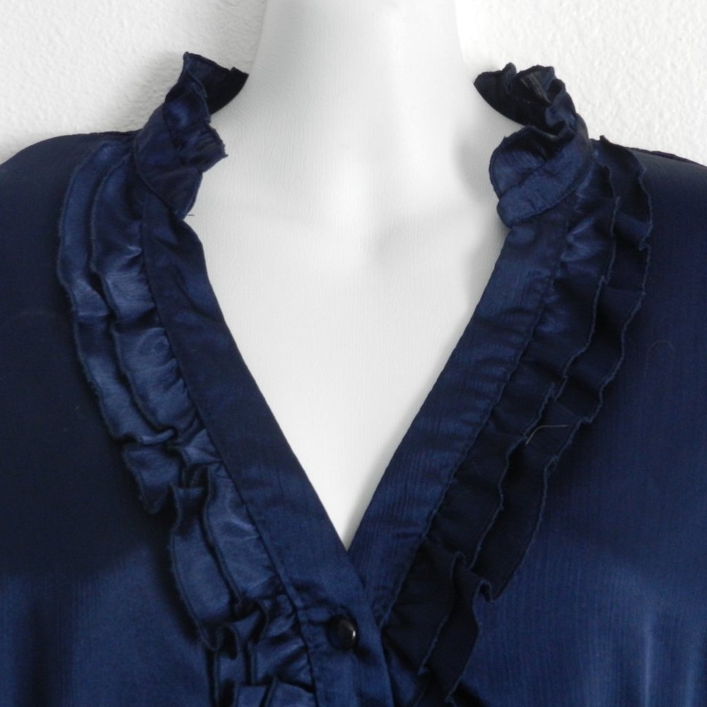 Navy blue 3/4 sleeve ruffled blouse